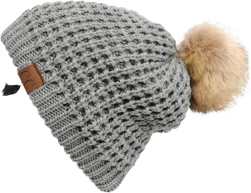Vista 56 de Gorro unisex liso con pompón y ribete (HAT-43) de C.C Hatsandscarf Exclusives Marfil
