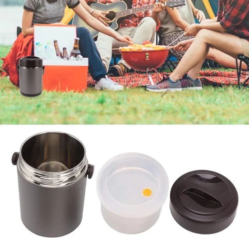 Vista 5 de Contenedor de alimentos aislado, lonchera térmica de 2 L, contenedor de alimentos aislado gris oscuro, contenedor de alimentos con aislamiento