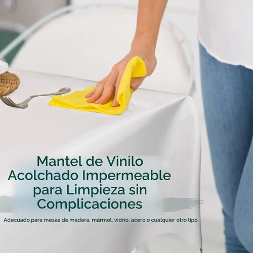 Vista 3 de Protector de mesa de alta calidad, protección superior contra derrames, arañazos y calor, mantel de vinilo reutilizable con respaldo de franela