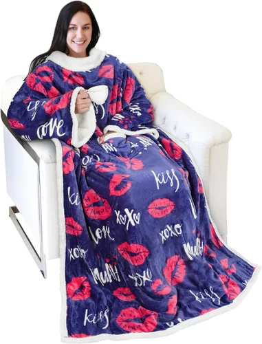 Vista 12 de Catalonia - Manta de forro polar tipo sherpa con mangas, súper suave, cálida y cómoda, de gran tamaño, de forro polar y microplush, con mangas