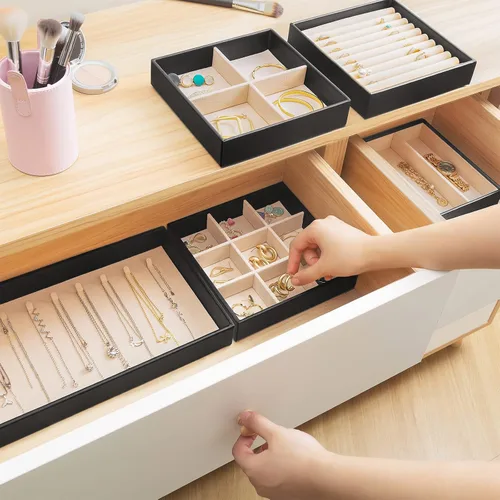 Vista 6 de ProCase Organizador de joyero para mujeres y niñas, paquete con organizador apilable para cajones de bandeja de joyería