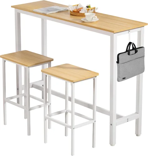 Vista 11 de Finnhomy Juego de mesa de bar, mesa de pub de 39.3 pulgadas, mesa rectangular de altura de barra, mesa de bar con taburetes, juego de mesa de cocina