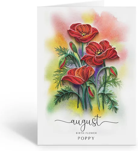Vista 5 de Tarjeta de Flor de Nacimiento, Tarjeta Floral de Quilling Hecha a Mano para Cumpleaños, Aniversario, Flor de Mes de Nacimiento para Mamá, Mujeres