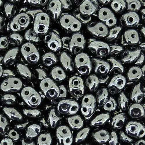 Vista 4 de Cuentas de semillas checas de dos agujeros 0.217x0.098 in SuperDuo Jet Hematite 0.85 oz