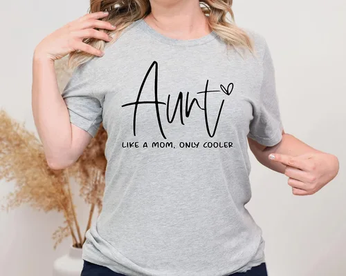Vista 3 de Auntie Shirt, Like A Mom Only Cooler Shirt, Baby Announcement for Aunt, Funny Aunt Shirt