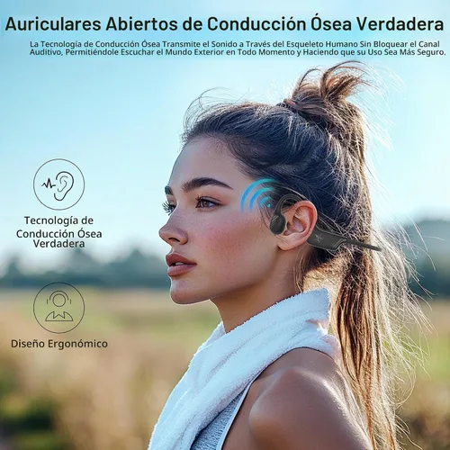 Vista 7 de Auriculares deportivos Bluetooth de conducción ósea de oído abierto, resistentes al sudor, inalámbricos, auriculares inalámbricos Bluetooth