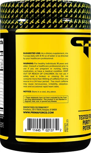 Vista 3 de Primaforce Polvo complejo pre-entrenamiento (uva, 30 porciones) - Suplemento de fitness para mejorar la rutina de entrenamiento, 15.45 oz