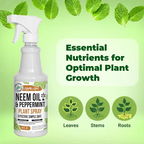 Vista 5 de Mighty Mint Spray nutritivo para plantas de aceite de neem y menta, brillo natural de hojas para uso en interiores y exteriores, fórmula a base