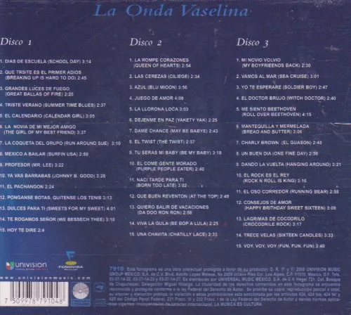 Vista 2 de La Onda Vaselina "Versiones Originales: 45 Grandes Exitos" 100 Anos De Musica