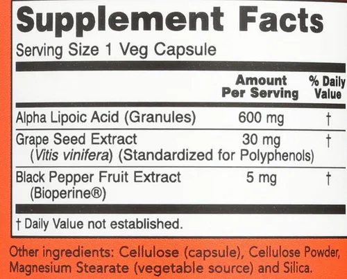 Vista 3 de Now Foods Ácido alfa lipoico 600mg 60 cápsulas vegi