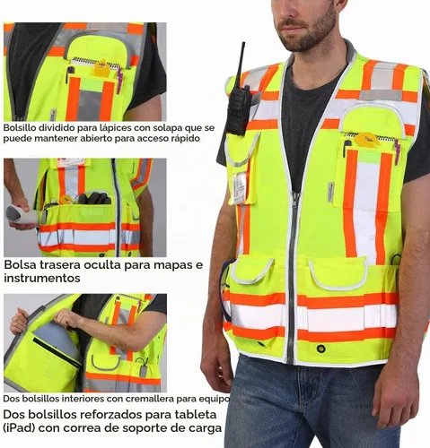 Vista 5 de Dib Safety Hi Vis Heavy Duty Surveyor Safety Vest Made with 3M Tape Amarillo/resistente