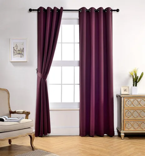 Vista 2 de Set de 2 cortinas para ventana, de Miuco, opacas, con ollaos, para recámara, incluye 2 alzapaños