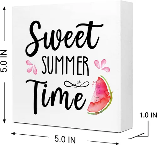 Vista 2 de Letrero de madera con texto en inglés "Sweet Summer Time", decoración rústica de madera de sandía, decoración de escritorio para el hogar, cocina