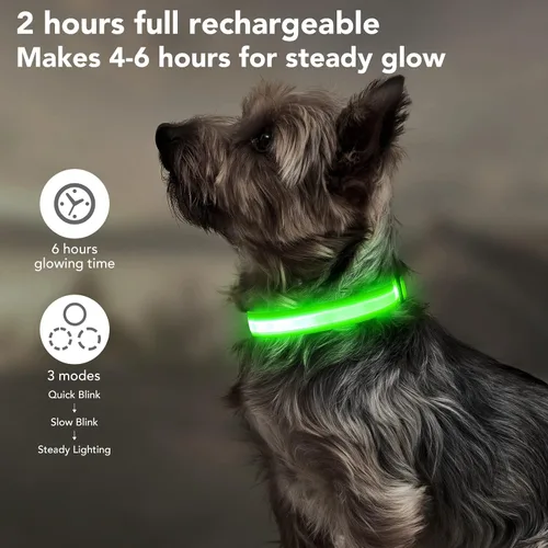 Vista 3 de Collares de perro con luz, collar de perro con luces LED, recargable, impermeable, collar iluminado totalmente ajustable, collar de perro oscuro