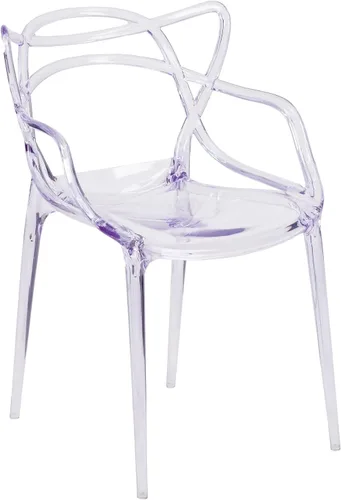 Vista 8 de Flash Furniture Josh - Juego de 4 sillas laterales apilables transparentes de la serie Nesting