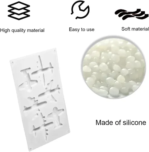Vista 5 de Molde de silicona grande 3D para avión – 11.7 x 6.8 pulgadas molde antiadherente para hornear con 6 cavidades para chocolate, gelatina y decoración