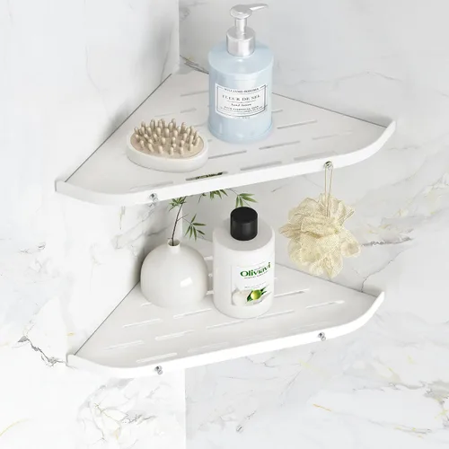 Vista 8 de Qeke Estante esquinero para baño, estante de ducha de 9 pulgadas, estante de acero inoxidable SUS304 para montaje en pared, estante de esquina con 2