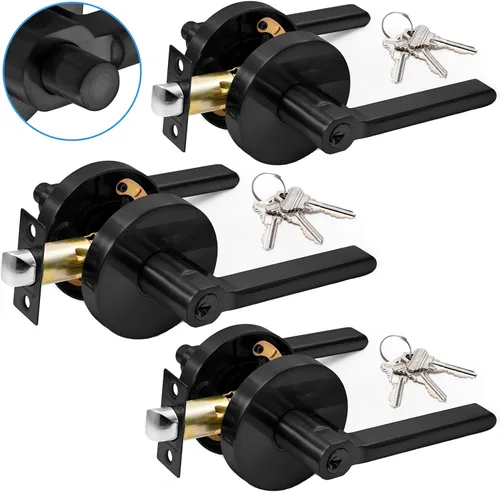Vista 9 de Cerradura de palanca de apertura de un solo toque con llaves (níquel cepillado) Push Button Locking, ADA, Hands-Free Unlock Handle, Fits Left &