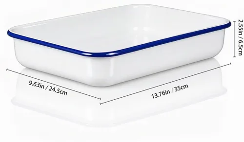 Vista 4 de Cabilock Bandeja esmaltada para hornear de 13.76 x 9.63 x 2.55 pulgadas, bandeja multifuncional para hornear alimentos, antiadherente, resistente al