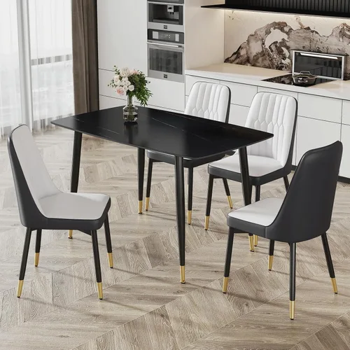 Vista 2 de Ebullient Mesa de comedor para 4, mesa de comedor rectangular de mármol, mesa de comedor de mármol sintético, mesa de comedor moderna con marco