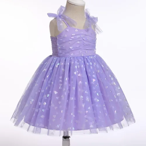 Vista 3 de Vestido tutú de verano para niñas pequeñas, sin espalda, vestido de princesa para fiesta de cumpleaños, lentejuelas con volantes, tul con lazo