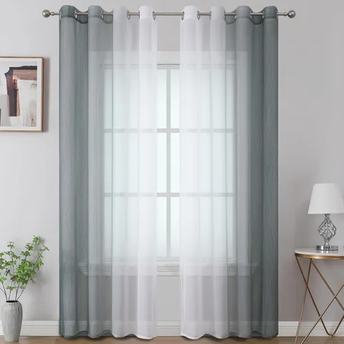 Vista 11 de Cortinas transparentes de color azul marino y negro para sala de estar, 52