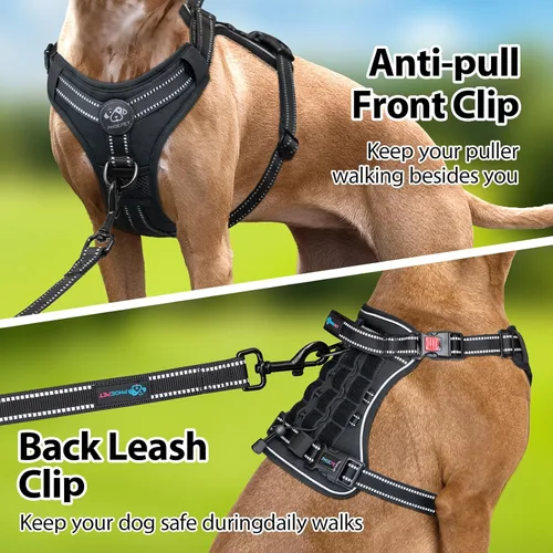 Vista 4 de PHOEPET Arnés táctico sin tirones para perro, chaleco de servicio con paneles Molle y bucle, fácil control con asa para perros pequeños (negro, S)