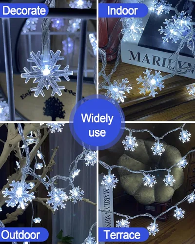 Vista 5 de 100 luces LED de copo de nieve, luces de cadena de hadas de copo de nieve de 32 pies, 8 modos con enchufe, luces de cadena de Navidad, luz