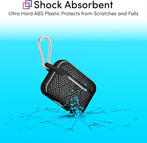 Vista 2 de TalkWorks Funda para AirPods Pro con llavero – Funda protectora de silicona dura para AirPods, llavero con clip, mosquetón de carga inalámbrica Negro