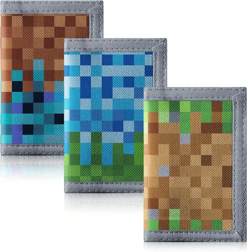 Vista 2 de Carteras de 3 piezas para niños y niñas de 6 a 18 años, billeteras de lona triples con adhesivo y bolsillo con cremallera para adolescentes, regalo
