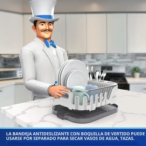 Vista 2 de MR.SIGA Escurridor de platos para encimera de cocina, escurridor de platos Blanco
