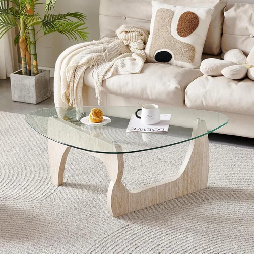 Vista 9 de Btrpily Mesa de centro de madera, moderna mesa de centro de mármol, contemporánea, elegante, muebles de alta gama para tu sala de estar