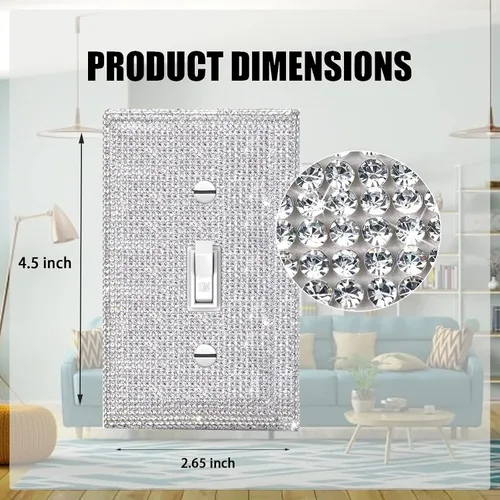 Vista 2 de 1 PC Placa de Pared de Diamantes de Imitación Plateados Brillantes Cubierta de Interruptor de Luz Cubiertas de Interruptor Placas de Pared Diamantes
