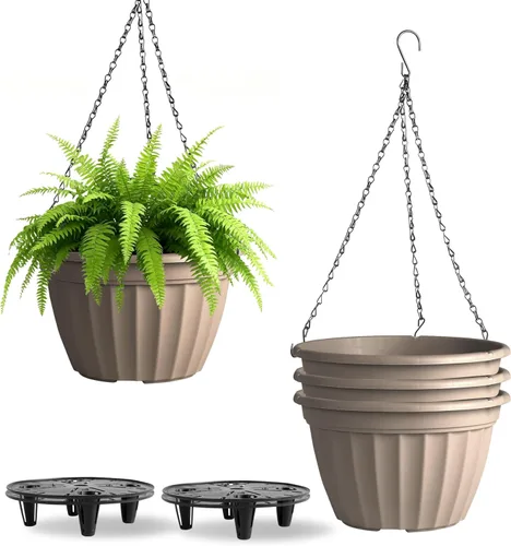 Vista 13 de FGstyle Paquete de 6 macetas colgantes de 8 pulgadas, macetas de riego automático para plantas de interior, cesta colgante de plástico con elevador