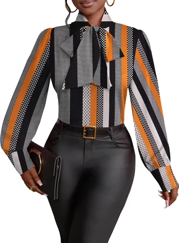 Vista 36 de Vrtige Camisa de mujer elegante con cuello de lazo, manga larga, blusa para la oficina