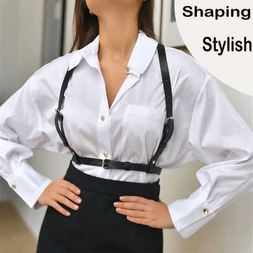 Vista 2 de Cinturones ajustables de cuero sintético con tirantes para mujer, vestidos