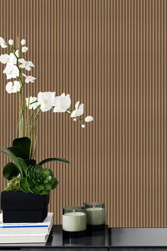 Vista 2 de Papel tapiz autoadhesivo con listones de madera, papel de contacto autoadhesivo de 11.8 x 118 pulgadas con efecto 3D, papel tapiz de madera extraíble