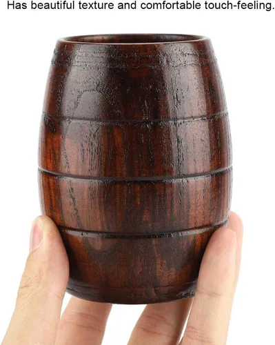 Vista 5 de ASHATA Taza de cerveza de madera con forma de madera, taza de cerveza retro marrón, jarra artesanal, para vino, café, té, cerveza, regalo, taza