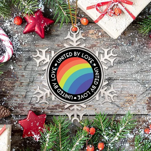 Vista 7 de Adornos de decoración de árbol LGBT Pride United by Love Adornos para árbol de Navidad gay, igualdad de género, orgullo arcoíris LGBTQ, Mes