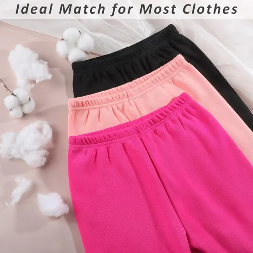 Vista 7 de TODDOR Paquete de 3 leggings de invierno con forro polar para niñas, elásticos, pantalones de terciopelo sólido, mallas cálidas y suaves para niños