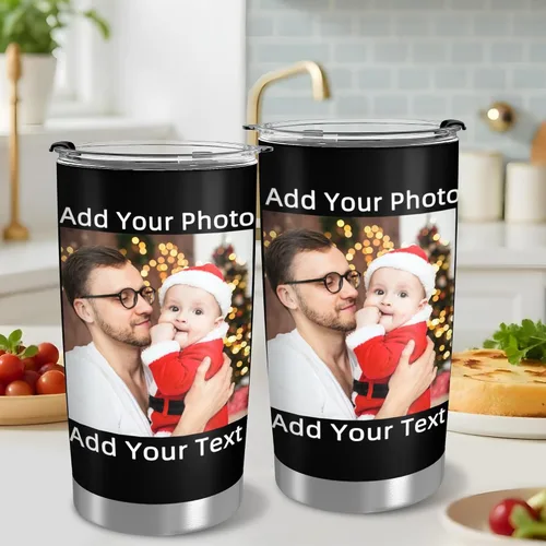 Vista 2 de Vaso personalizado con texto fotográfico, vaso de acero inoxidable con pajilla, taza de café personalizada con foto de viaje, regalo