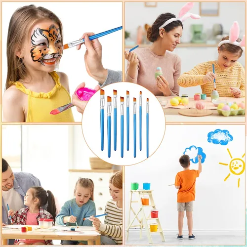 Vista 6 de Sherr Juego de 48 pinceles para pintura acrílica, pinceles de madera para detalles, manualidades, niños, artista, acuarela, óleo, para cara y cuerpo