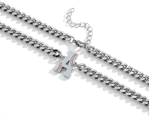 Vista 3 de Initial Necklace for Men Stainless Steel A-Z Letter Necklace Cuban Link Chain 18+2 Inch Personalized Baseball Football Soccer Basketball