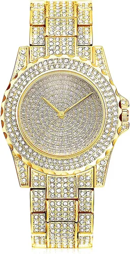 Vista 9 de ADSBIAOYE Reloj unisex de lujo con diamantes de moda, esfera grande, números romanos con calendario