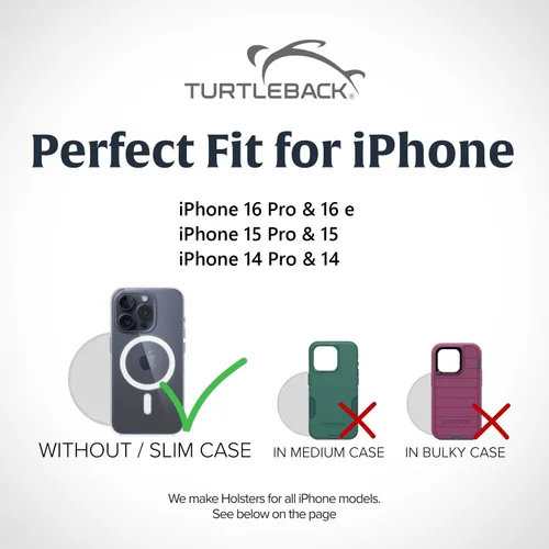 Vista 2 de Turtleback Soporte para cinturón para iPhone 16 Pro, 16e, 15 Pro 14 Pro 13 Pro - Pequeño - Se adapta con fundas delgadas estilo MagSafe, cuero negro