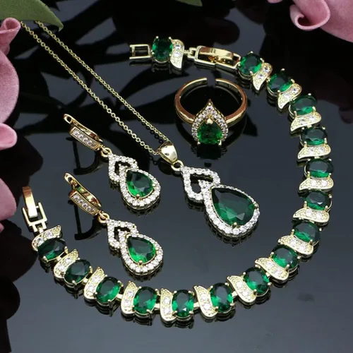 Vista 6 de LMXXVJ Juego de joyas para mujer collar chapado en platino anillo abierto aretes pulsera para cumpleaños aniversario día de la madre regalos