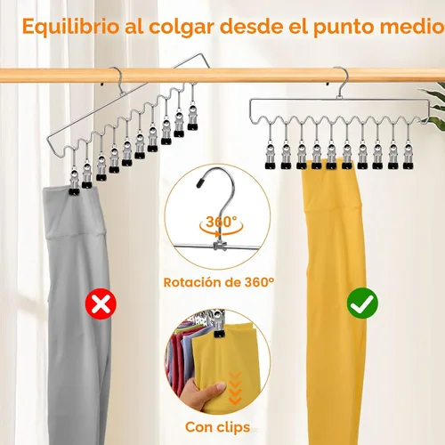 Vista 7 de Perchas para pantalones que ahorran espacio con clips, organizadores de armario y almacenamiento, 20 clips de goma antideslizantes, organizador