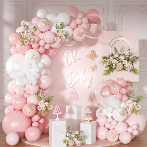 Vista 14 de Kit de arco de globos azul empolvado, 126 piezas, kit de guirnalda de arco de globos azul claro y blanco, incluye globos de macarón para bodas