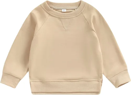 Vista 29 de Sudadera unisex de algodón de color sólido para bebé, camiseta de manga larga con cuello redondo