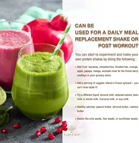 Vista 3 de Health & Well Proteína en polvo a base de plantas, contiene tres proteínas veganas y ocho súper frutas diferentes (vainilla)